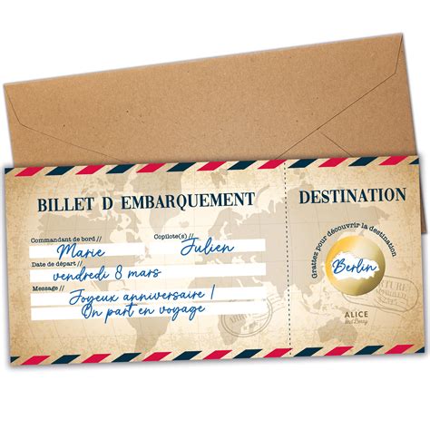 Carte à gratter Voyage Surprise Carte embarquement personnalisable à