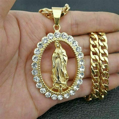 200 Ct 14k Yellow Gold Over Diamond Catholic Virgin Mary Charm Pendant