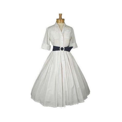 50s 60s White Full Skirt Shirtwaist Dress 1950s 1960s Full Dresses