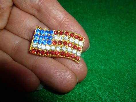 Vintage American Flag Patriotic Pin Brooch Red White Gem