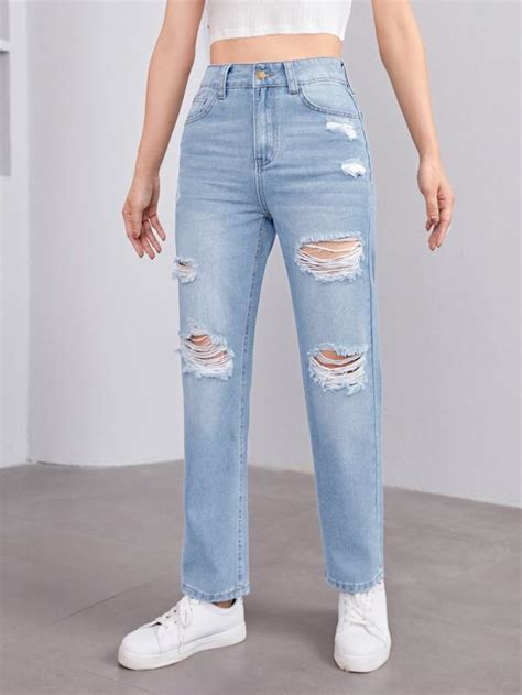 Shein Ragazze Adolescenti Jeans Strappati Vita Alta Shein Italia