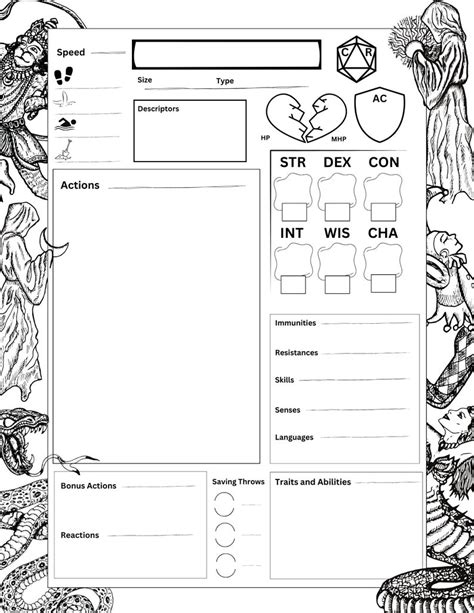 Generic Stat Block Template Dungeons And Dragons 5e Npc Monster D D