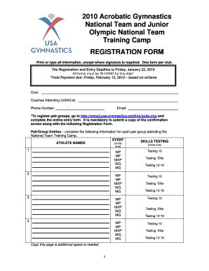 Fillable Online Usagym 2010 NTTC Registration Form USA Gymnastics