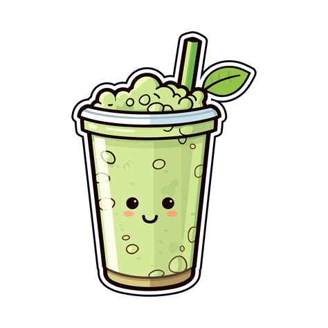 Iced Matcha Latte Sticker Cool Colors Kawaii Clip Art Illustration