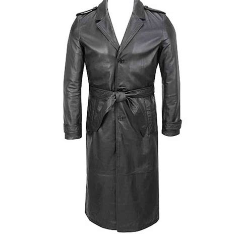 Mens Black Leather Trench Coat Full Length Store