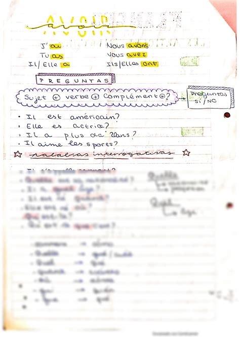 Solution French Notes Notas De Franc S Questions And Verbes Du