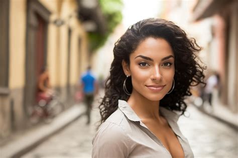 Uma Jovem Latina Muito Bonita E Atraente Olhando Para A C Mera Enquanto