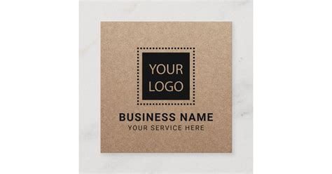 Custom Logo Rustic Kraft Minimalist Square Business Card Zazzle