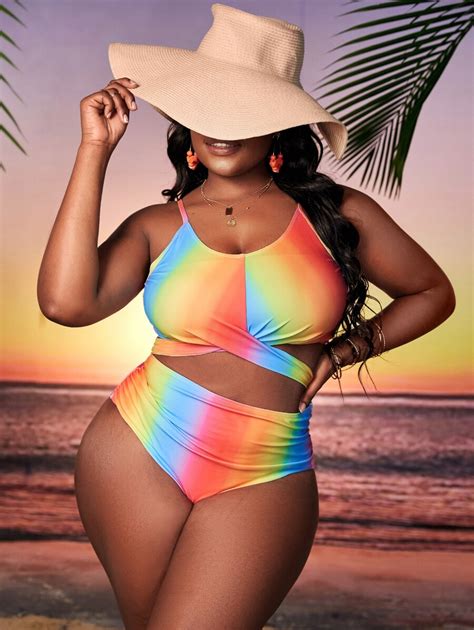 SHEIN Swim Curve Set bikini de ombré Top sujetador sin aro de espalda con cordón con tira