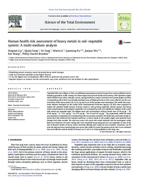 Pdf Human Health Risk Assessment Of Heavy Metals In Soilvegetable