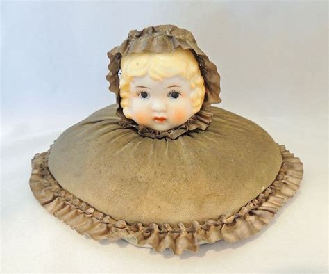 Antique Molded Hair Porcelain DOLL Pin CUSHION Later Victorian Era 1890