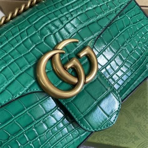 Gucci Gg Marmont Small Bag In Green Crocodile Embossed Leather