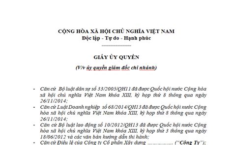 Tải xuống mẫu giấy ủy quyền công ty cho phó giám đốc