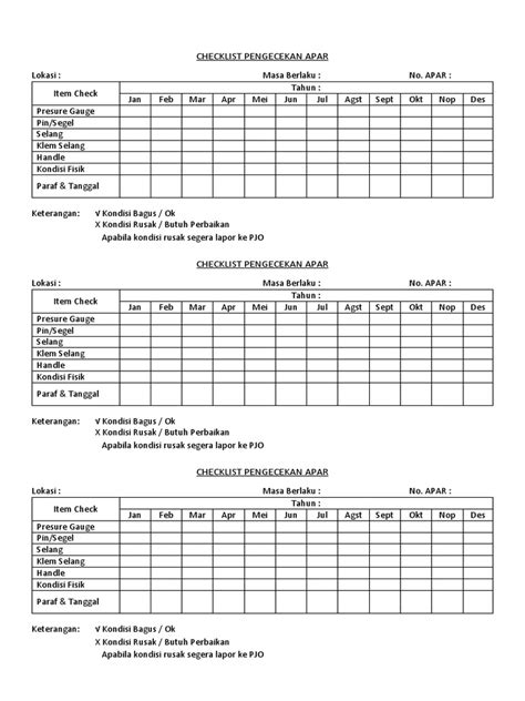 Checklist Pengecekan Apar Pdf