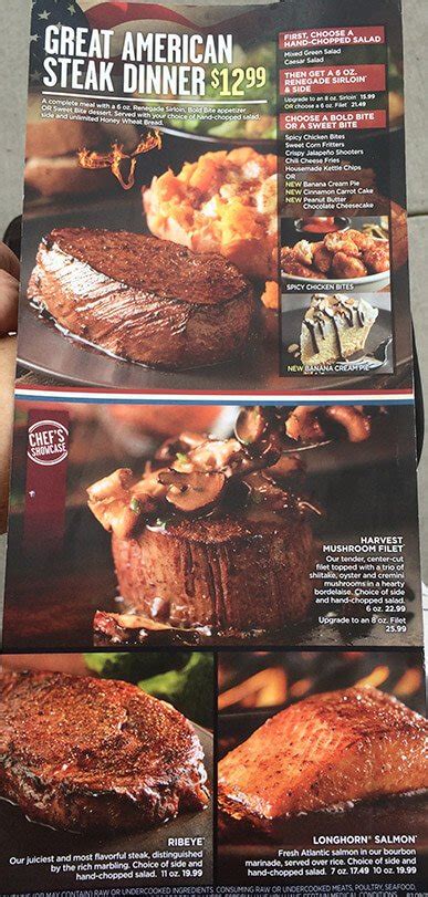 Printable Menu For Texas Longhorn Steakhouse