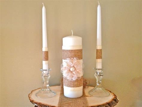 Lace Pearl And Burlap Unity Candle Complete Set By Rusticlayla