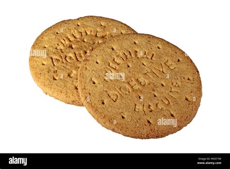 Two Plain Sweetmeal Digestive Biscuits Isolated On A White Background