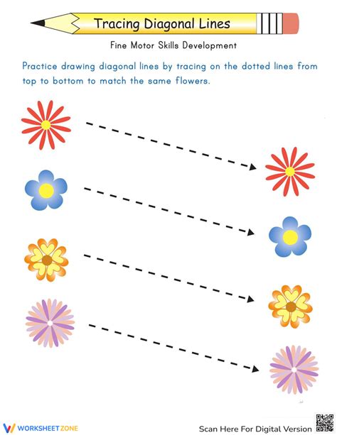 Match The Flowers Trace The Diagonal Lines Worksheet