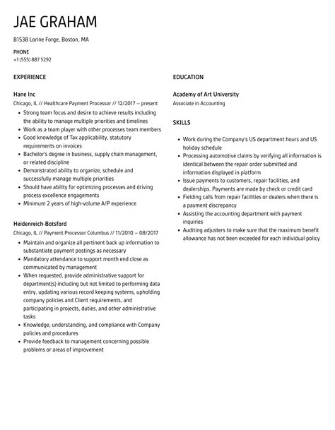 Payment Processor Resume Samples Velvet Jobs