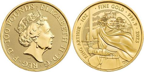 100 Pounds Elizabeth Ii Posthumous King Arthur 1 Oz Fine Gold United Kingdom Numista