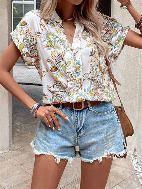 Blusa impressão floral decote entalhado manga de asa de morcego dar um