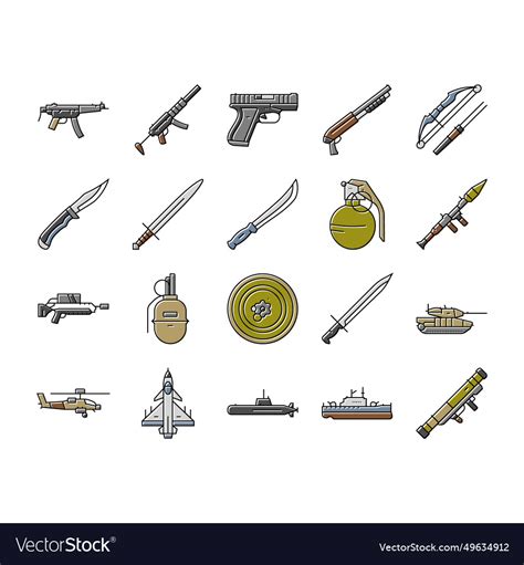 Weapon War Gun Military Army Icons Set Royalty Free Vector