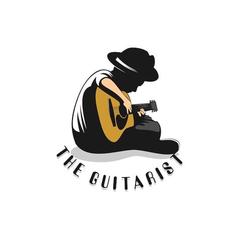 Logo De Guitariste Assis Jouant De La Guitare Vecteur Premium