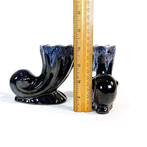 Anna Van Briggle Candle Holders Pottery Black Blue Drip Lava Etsy