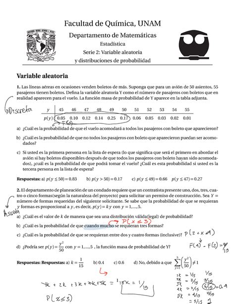 Serie 2 estad Ã stica Facultad de Química UNAM Departamento de