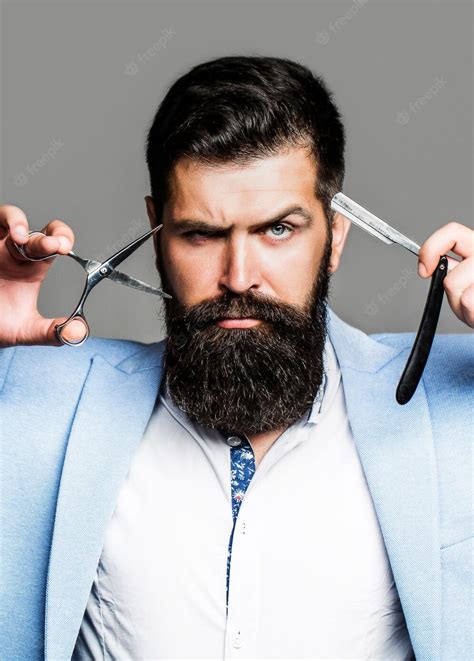 Premium Photo Barber Scissors And Straight Razor Barber Shop Beard