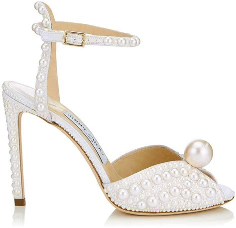 Jimmy Choo Sacora White Satin Sandals With All Over Pearls