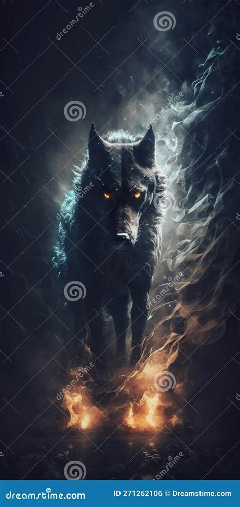 Scary Wolf with Glowing Eyes in the Dar Stock Illustration ...