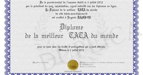 Diplome De La Meilleur TATA Du Monde