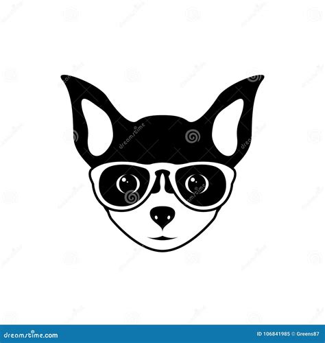 Portrait Of Chihuahua Dog With Glasses Black And White Flat Style