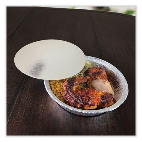 Round Aluminum To-Go Containers with Lid, 48 oz, 9" Diameter x 1.66"h, Silver, 200/Carton ...