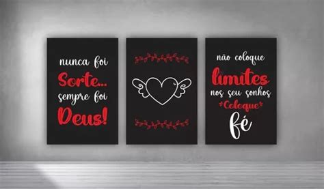 Kit 3 Quadros Decorativos Placa Frases Motivacionais Deus Fé à venda em