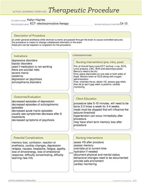 Ect Therapeutic Procedure Ect Active Learning Templates Therapeutic