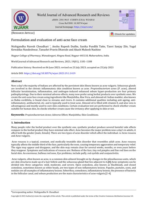 Pdf Formulation And Evaluation Of Anti Acne Face Cream