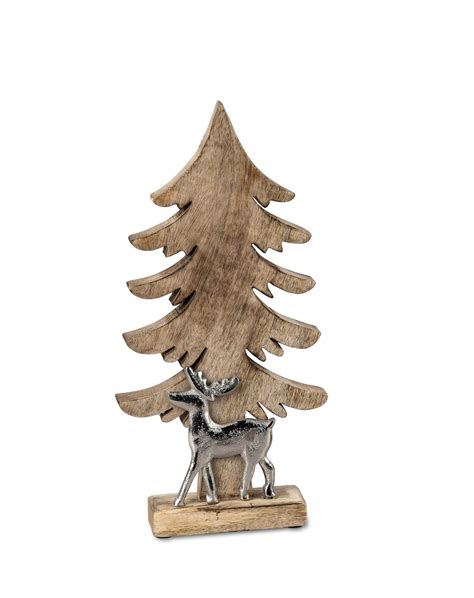 Deko Baum Mit Hirsch Cm Aluminium Mango Holz Tannenbaum