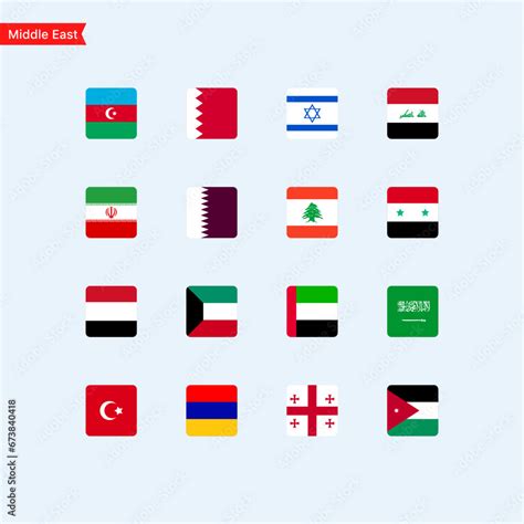 Flags Of The Countries Of The Middle East Continent Color Flags Of