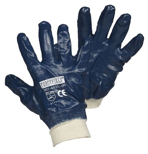 Blue Nitrile Fully Coated Work Gloves With Knitwrist Hi Vis Safety