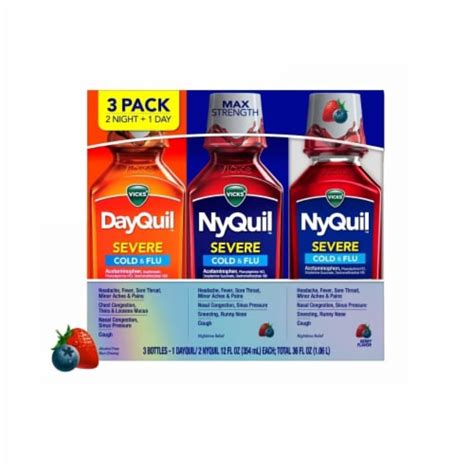 Vicks Dayquil And Nyquil Severe Cold And Flu Relief Liquid Berry 12 Fl Oz 3 Pk 1 Unit Food 4 Less