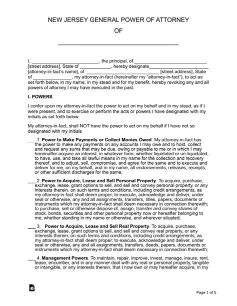 Free New Jersey Power Of Attorney Forms Types Pdf Word Eforms