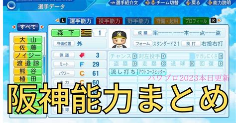 パワプロ2023アプデ、阪神タイガース能力まとめ！【3月30日更新】 アルパカタイム【栄冠ナイン】