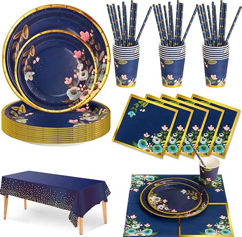 Nkaiso Party Tableware Set Blue Flower Birthday Party Supplies 126 Pcs