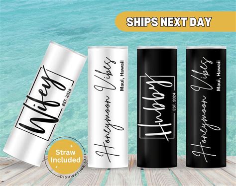 Personalized Wifey Hubby Tumblers Bride And Groom Honeymoon Vacation Matching Tumblers