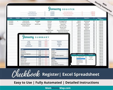 Checkbook Register With Monthly Summaries Excel Spreadsheet - Etsy
