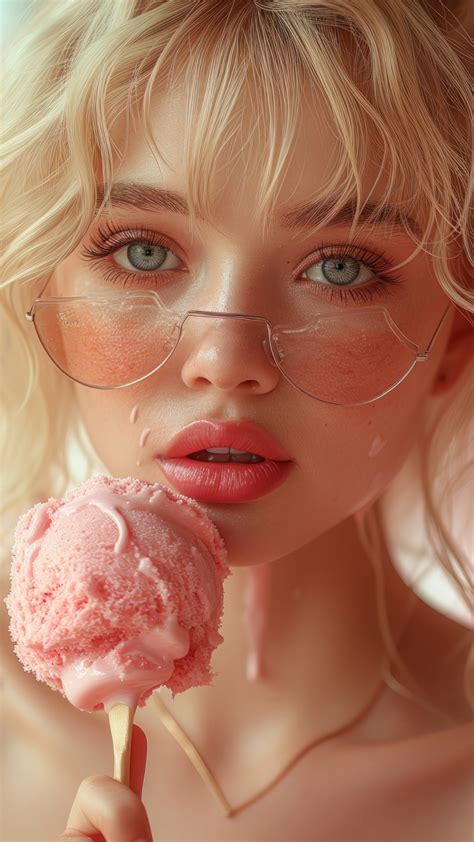 Hot Summer Blonde Girl Eating Sweet Strawberry Ice Cream K Uhd Wallpaper For Ultrahd Desktop