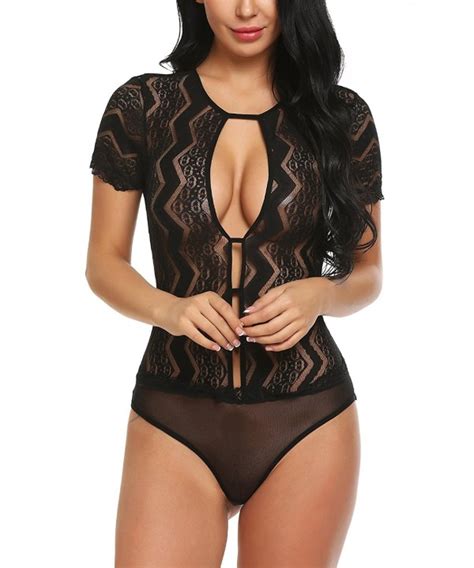 Women Lace Teddy Lingerie One Piece Babydoll Bodysuit Black C418C5ELN8M