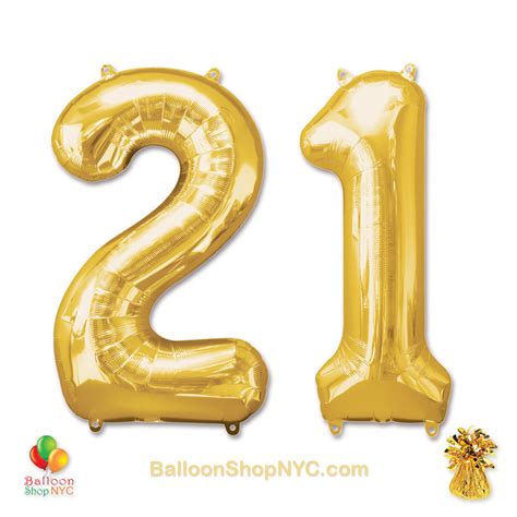 21 Birthday Jumbo Number Foil Balloons Set Gold 40 Inch Balloon Shop Nyc